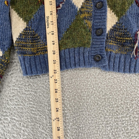 Zara Cardigan Sweater Womens Large Blue Argyle Button Front Patchwork Grandpa - Picture 4 of 15